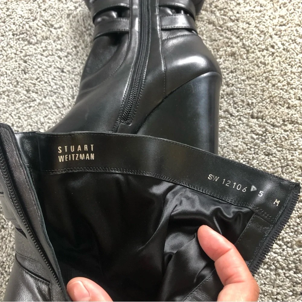 Stuart Weitzman Black Leather Platform‎ Wedge Booties Sz. 5